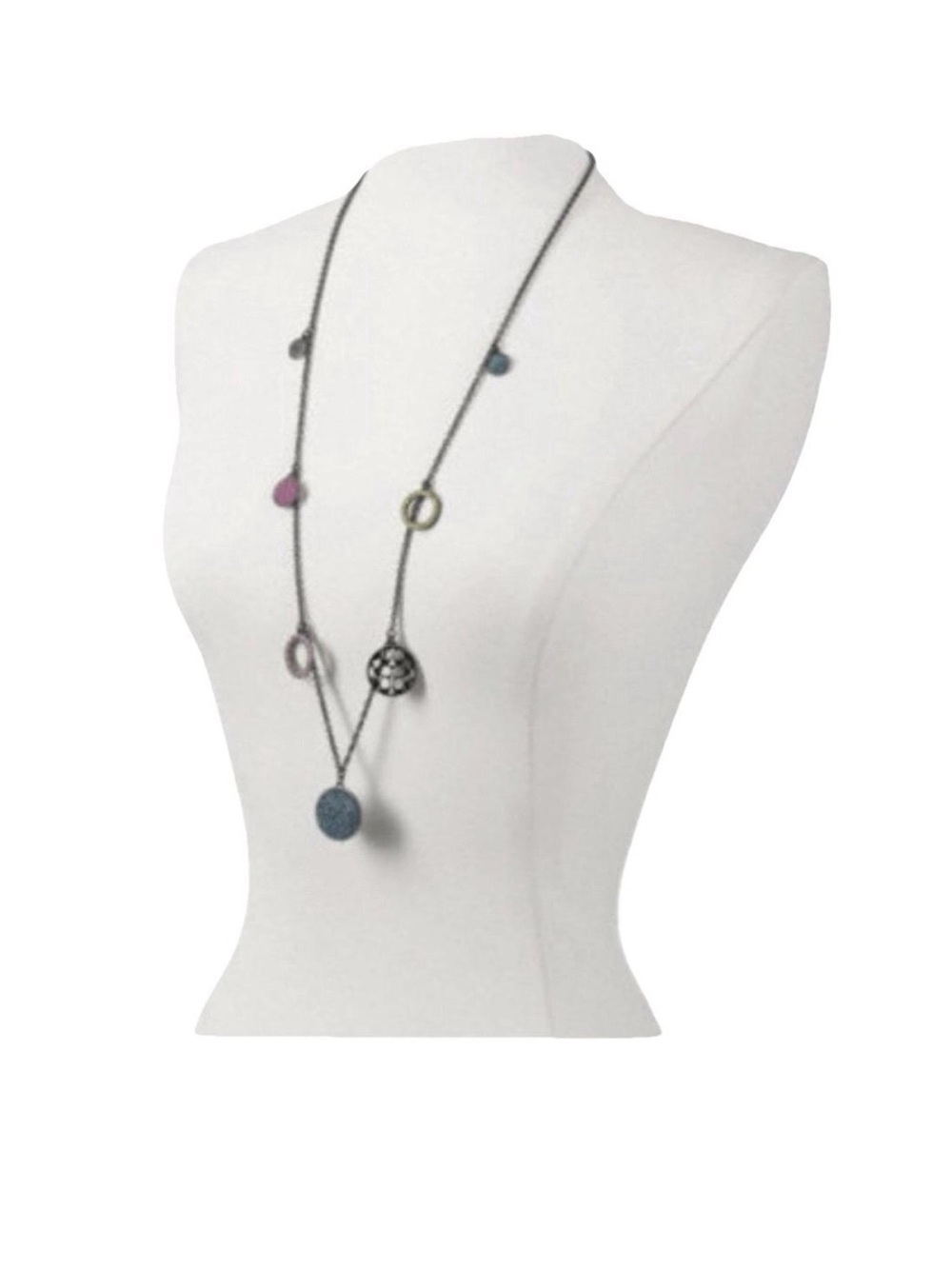 Coach Circle Charm Pave Crystal Long Station Necklace Multicolor